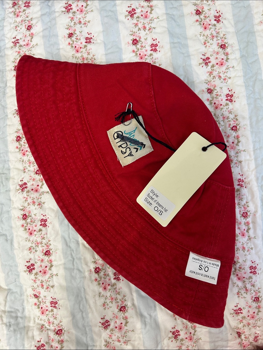 NWT JADED GYPSY BUCKET OF DREAMS HAT reversible red vintage floor sack style O/S - Picture 5 of 7